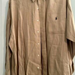 Ralph Lauren Tan Casual Button Down Shirt with Embroidered Logo